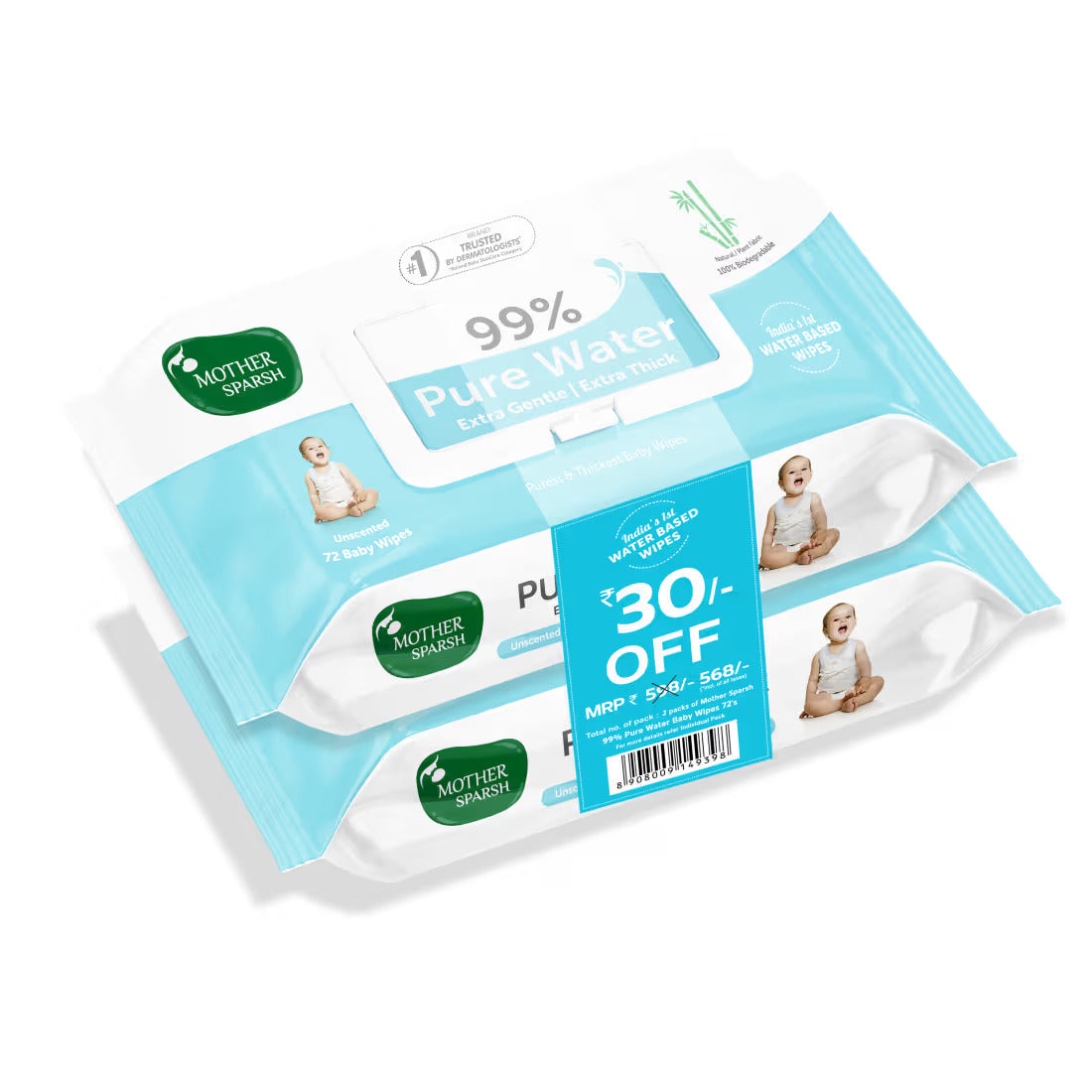 Mother Sparsh 99% Pure Water Wipes (2x72pcs)
