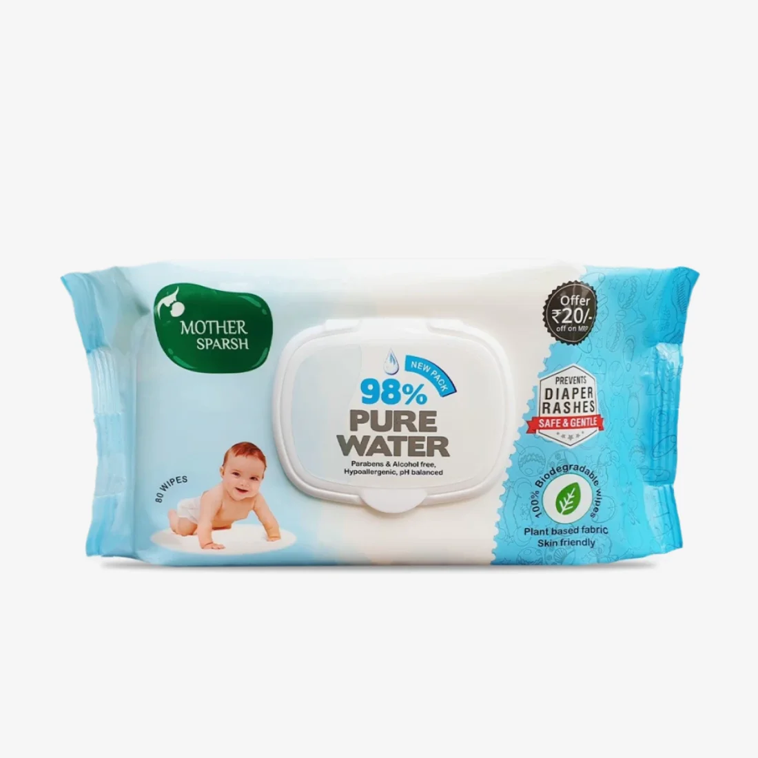 Mother Sparsh 98% Water Based Wipes (80pcs)